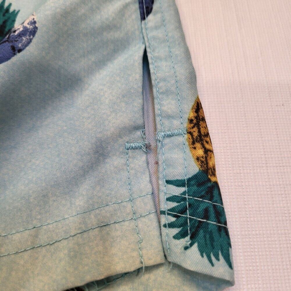 Old Navy Men's Large Swim Trunks Elastic Waist Light Blue Gold & Blue Pineapples - Picture 9 of 15